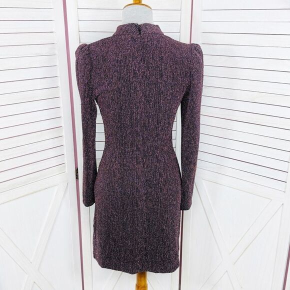 Greylin Jackie Metallic Knit Mock Neck Sheath Dress Purple Small Party Cocktail - Picture 5 of 16